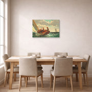 Gallery-wrapped canvas print of Winslow Homer's Breezing Up displayed on a wall in a dining room