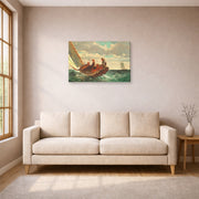 Gallery-wrapped canvas print of Winslow Homer's Breezing Up displayed on a wall in a living room