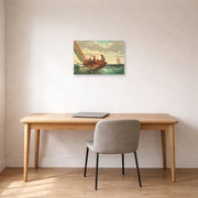 Unframed poster print of Winslow Homer's Breezing Up displayed on a wall in an office