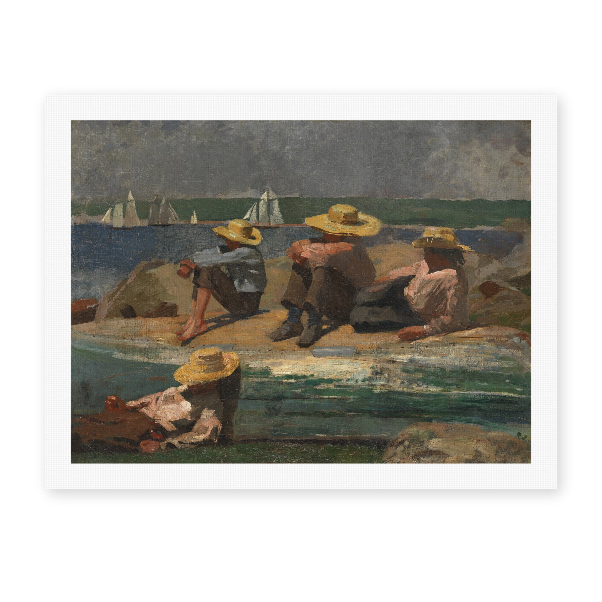 Winslow Homer's 'Children on the Beach' painting reproduced as a rolled canvas print
