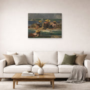 Gallery-wrapped canvas print of Winslow Homer's Children on the Beach displayed on a wall in a living room