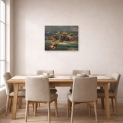 Unframed poster print of Winslow Homer's Children on the Beach displayed on a wall in a dining room
