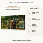 Winslow Homer - Dressing for the Carnival gallery wrap canvas construction and hanging details infographic