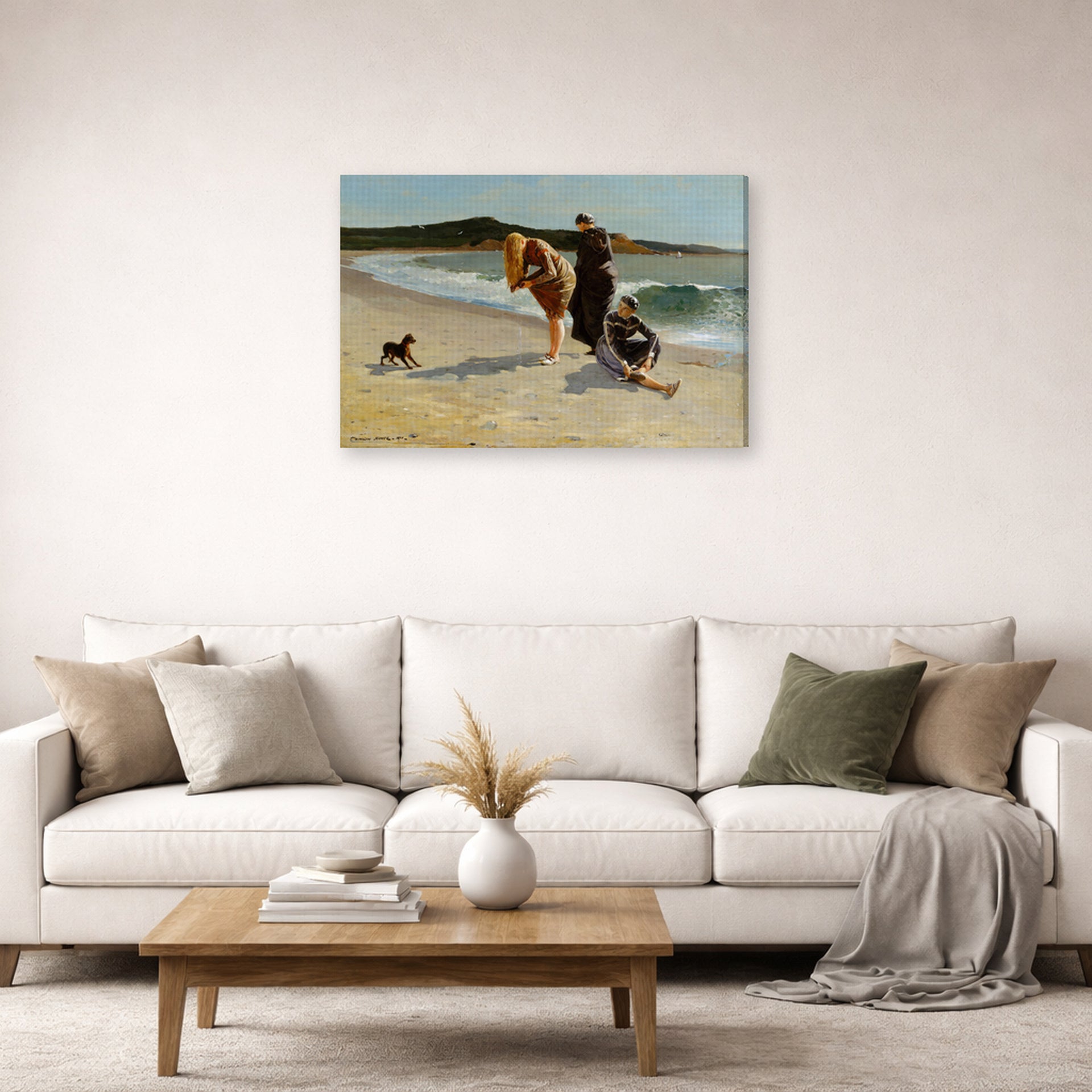 Gallery-wrapped canvas print of Winslow Homer's Eagle Head Manchester Massachusetts (High Tide) displayed on a wall in a living room