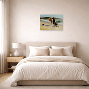 Unframed poster print of Winslow Homer's Eagle Head Manchester Massachusetts (High Tide) displayed on a wall in a bedroom