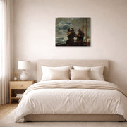 Gallery-wrapped canvas print of Winslow Homer's Eight Bells displayed on a wall in a bedroom