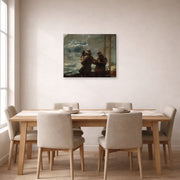 Gallery-wrapped canvas print of Winslow Homer's Eight Bells displayed on a wall in a dining room