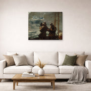 Gallery-wrapped canvas print of Winslow Homer's Eight Bells displayed on a wall in a living room
