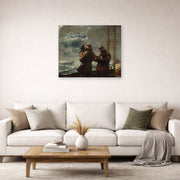 Unframed poster print of Winslow Homer's Eight Bells displayed on a wall in a living room