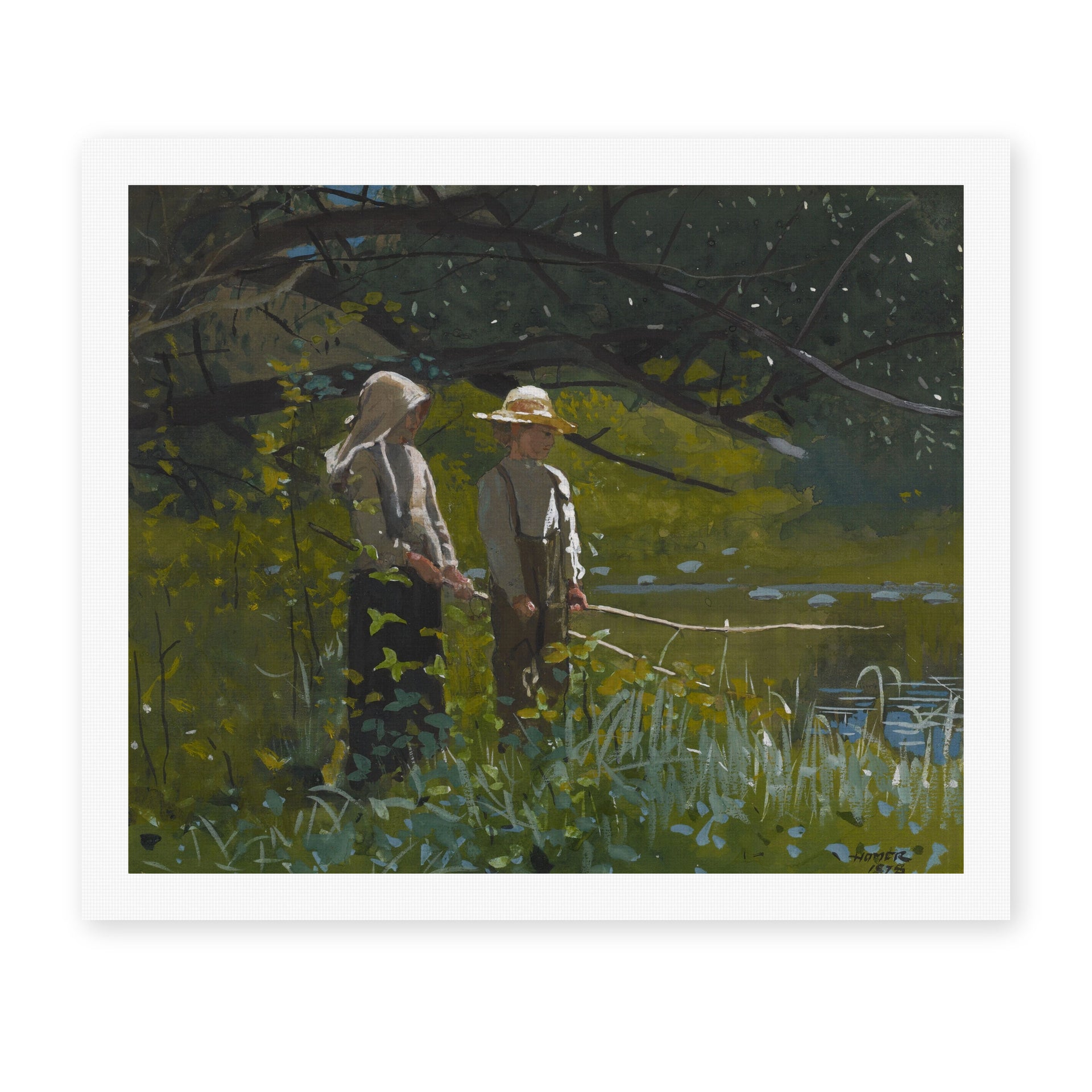 Winslow Homer's 'Fishing' painting reproduced as a rolled canvas print