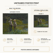 Winslow Homer - Fishing poster print size comparison and framing display infographic