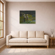 Unframed poster print of Winslow Homer's Fishing displayed on a wall in a living room