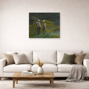Unframed poster print of Winslow Homer's Fishing displayed on a wall in a living room