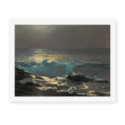 Winslow Homer's 'Moonlight Wood Island Light' painting reproduced as a rolled canvas print