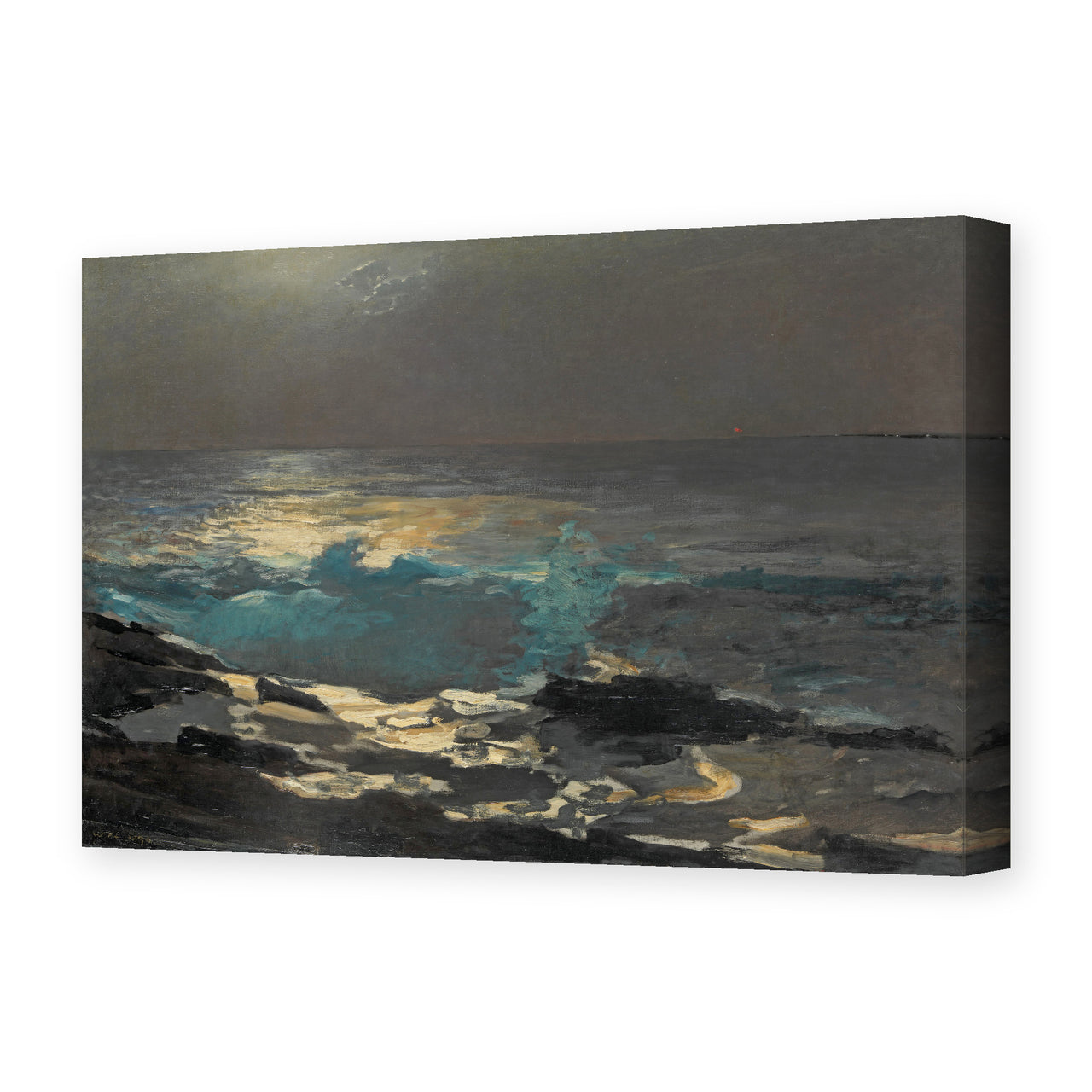 Winslow Homer's 'Moonlight Wood Island Light' painting reproduced as a gallery-wrapped canvas print