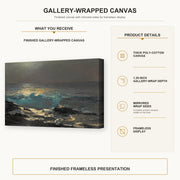 Winslow Homer - Moonlight Wood Island Light gallery wrap canvas construction and hanging details infographic