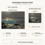 Winslow Homer - Moonlight Wood Island Light poster print size comparison and framing display infographic