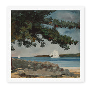 Winslow Homer's 'Nassau, Water and Sailboat' painting reproduced as a rolled canvas print
