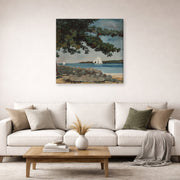Gallery-wrapped canvas print of Winslow Homer's Nassau, Water and Sailboat displayed on a wall in a living room