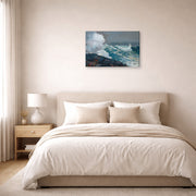 Gallery-wrapped canvas print of Winslow Homer's Northeaster displayed on a wall in a bedroom