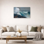 Gallery-wrapped canvas print of Winslow Homer's Northeaster displayed on a wall in a living room
