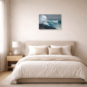 Unframed poster print of Winslow Homer's Northeaster displayed on a wall in a bedroom