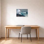 Unframed poster print of Winslow Homer's Northeaster displayed on a wall in an office