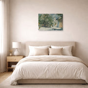 Gallery-wrapped canvas print of Winslow Homer's Orange Trees and Gate displayed on a wall in a bedroom