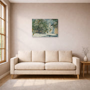 Unframed poster print of Winslow Homer's Orange Trees and Gate displayed on a wall in a living room