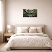 Gallery-wrapped canvas print of Winslow Homer's Right and Left displayed on a wall in a bedroom