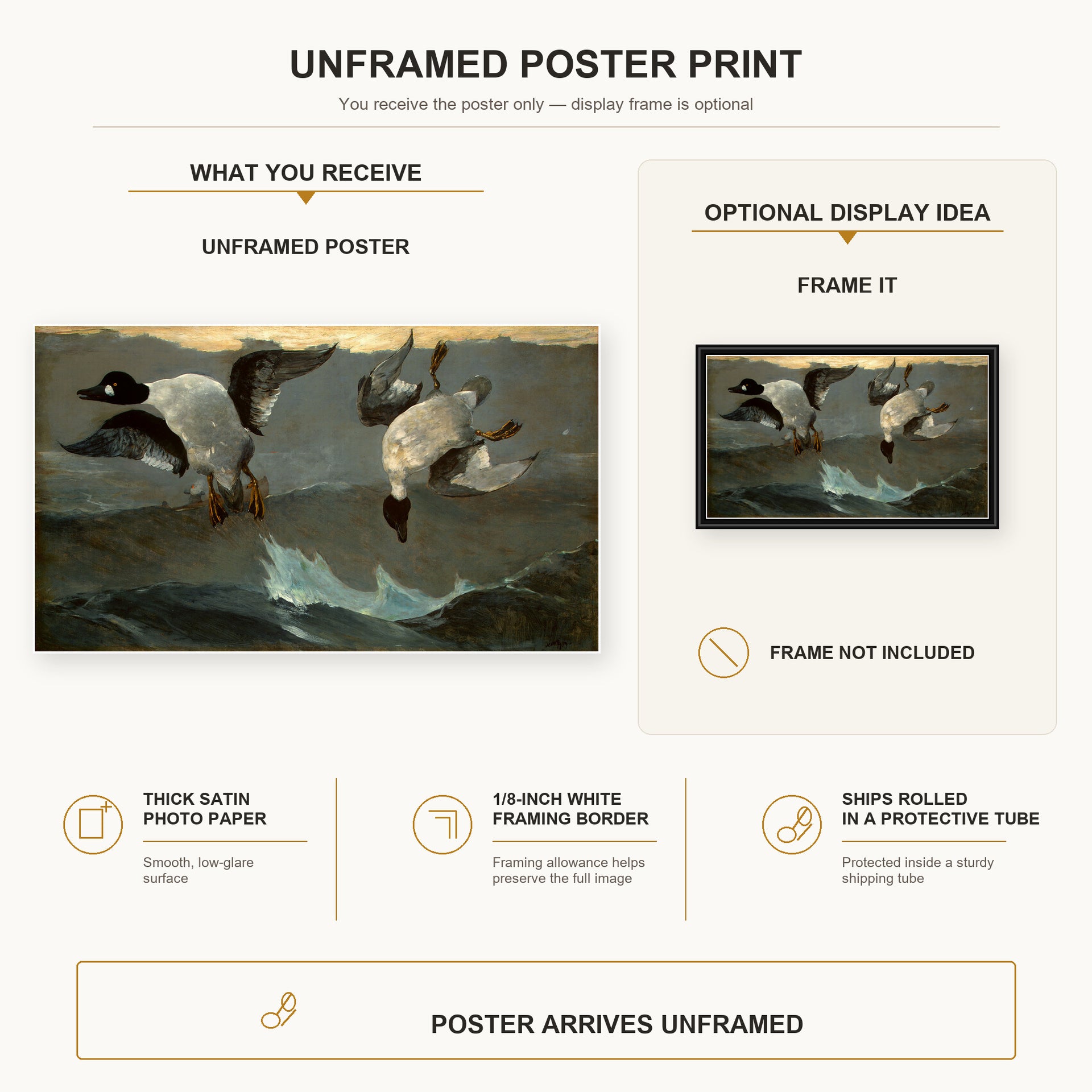 Winslow Homer - Right and Left poster print size comparison and framing display infographic