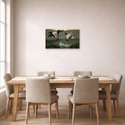 Unframed poster print of Winslow Homer's Right and Left displayed on a wall in a dining room