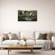 Unframed poster print of Winslow Homer's Right and Left displayed on a wall in a living room