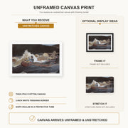 Winslow Homer - Shooting the Rapids Saguenay River canvas print size comparison and framing display infographic