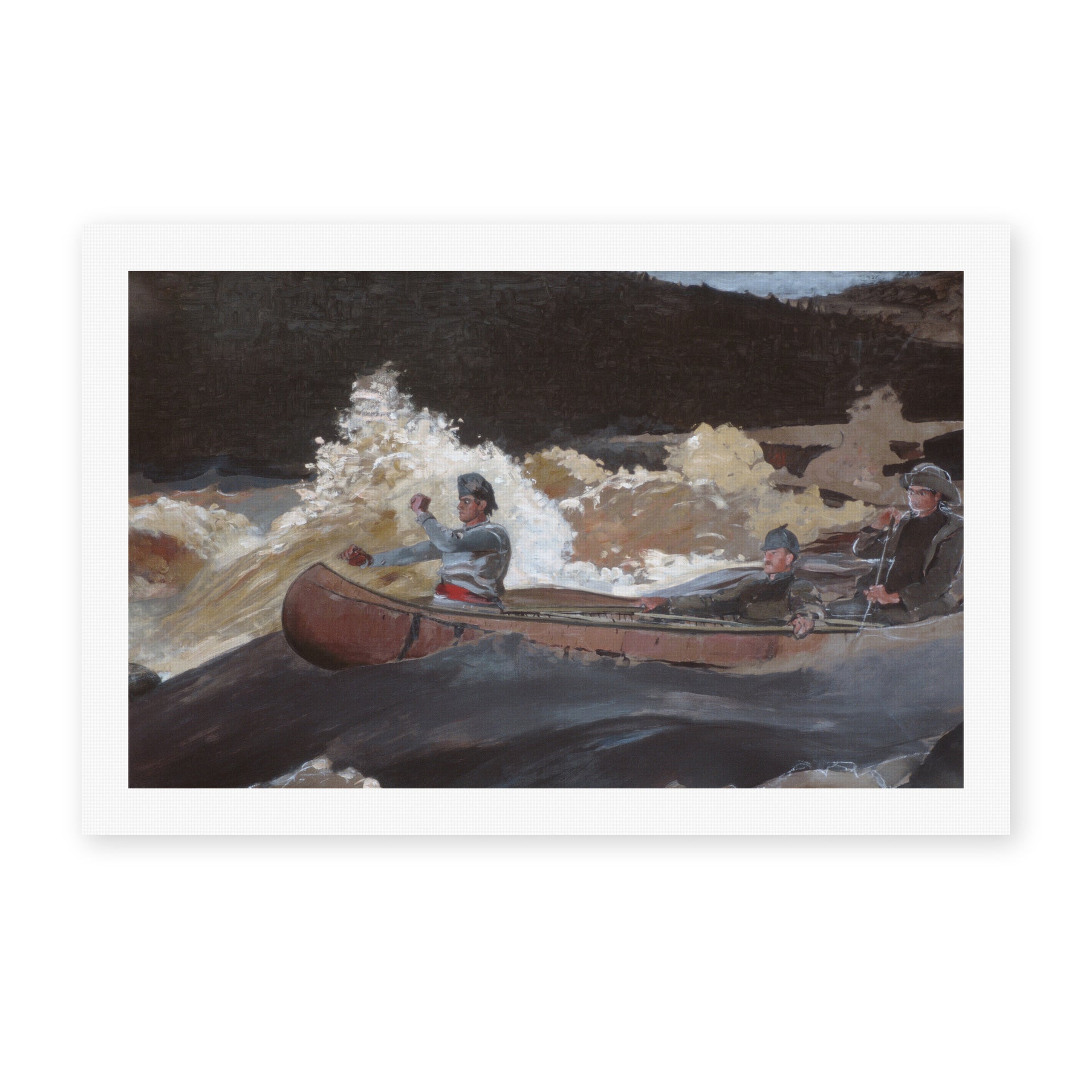 Winslow Homer's 'Shooting the Rapids Saguenay River' painting reproduced as a rolled canvas print