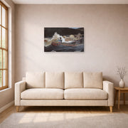 Gallery-wrapped canvas print of Winslow Homer's Shooting the Rapids Saguenay River displayed on a wall in a living room