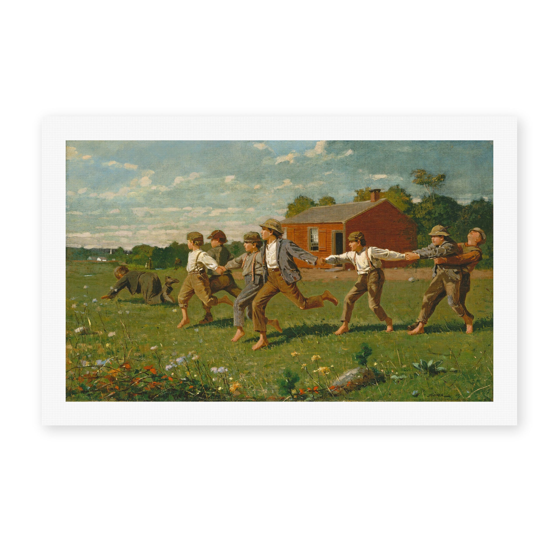 Winslow Homer's 'Snap the Whip' painting reproduced as a rolled canvas print