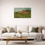 Gallery-wrapped canvas print of Winslow Homer's Snap the Whip displayed on a wall in a living room
