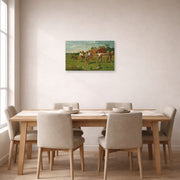 Unframed poster print of Winslow Homer's Snap the Whip displayed on a wall in a dining room