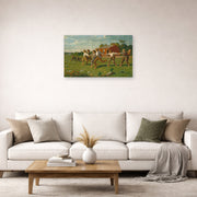 Unframed poster print of Winslow Homer's Snap the Whip displayed on a wall in a living room