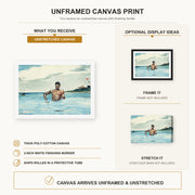 Winslow Homer - The Bather canvas print size comparison and framing display infographic