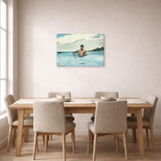 Gallery-wrapped canvas print of Winslow Homer's The Bather displayed on a wall in a dining room
