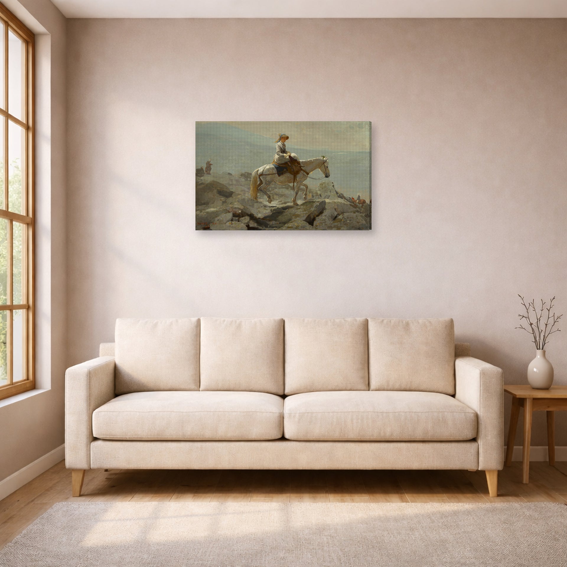 Gallery-wrapped canvas print of Winslow Homer's The Bridle Path displayed on a wall in a living room