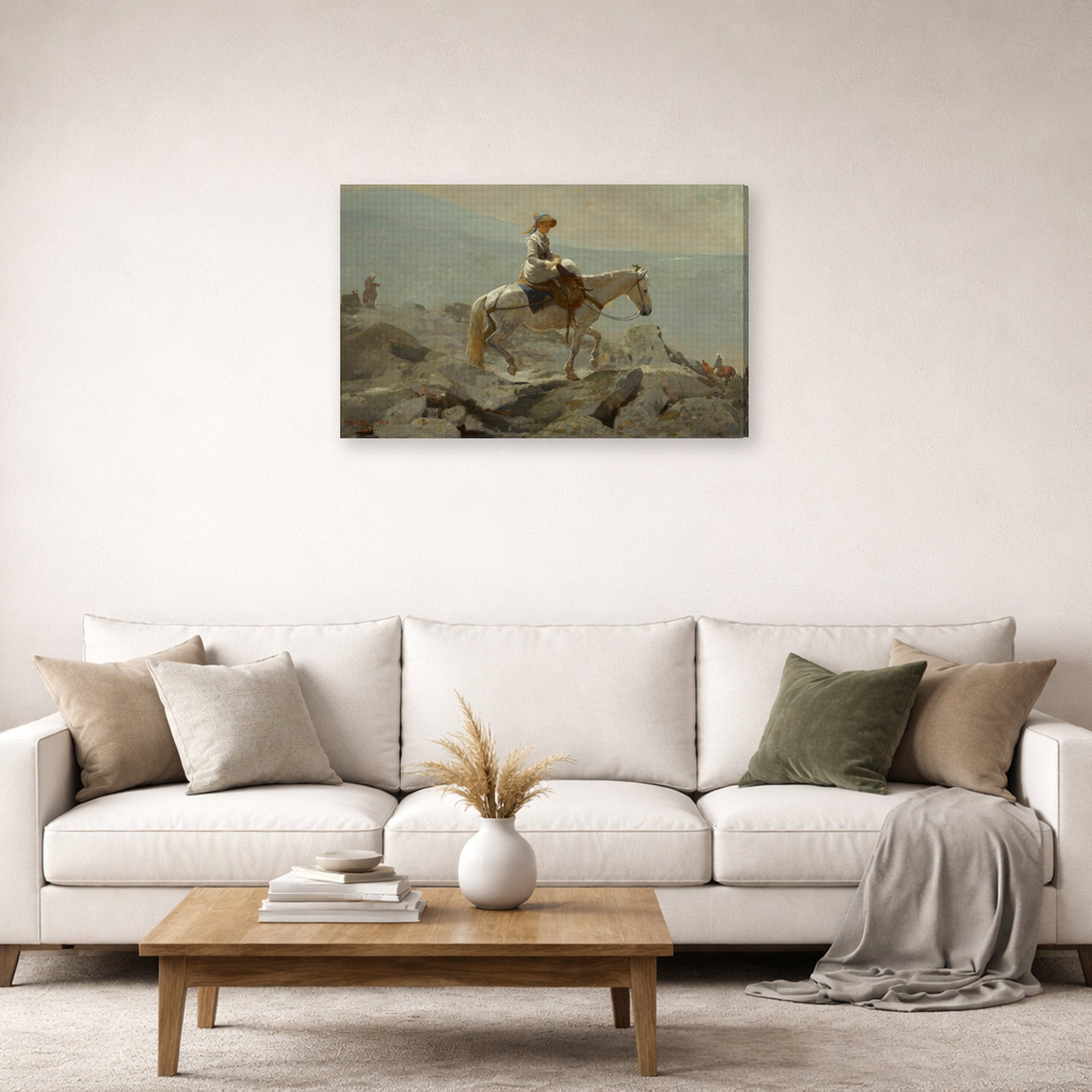 Gallery-wrapped canvas print of Winslow Homer's The Bridle Path displayed on a wall in a living room