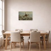 Unframed poster print of Winslow Homer's The Bridle Path displayed on a wall in a dining room