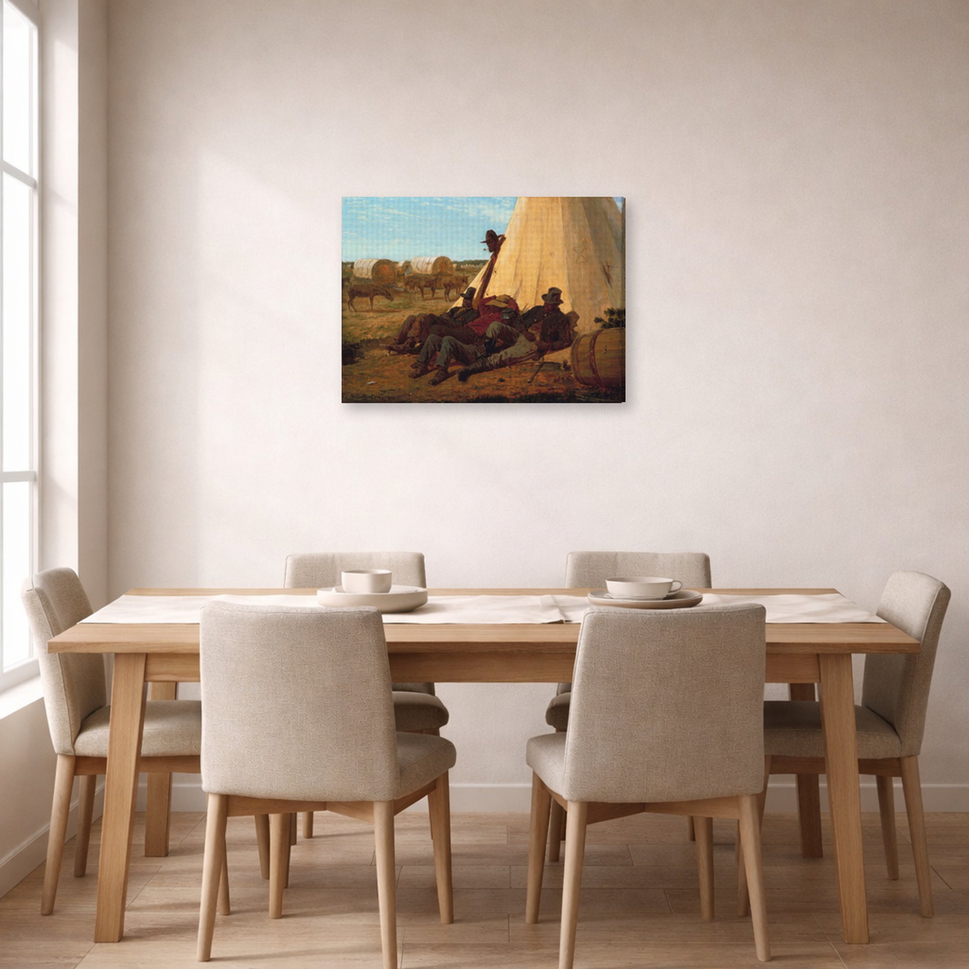 Gallery-wrapped canvas print of Winslow Homer's The Bright Side displayed on a wall in a dining room