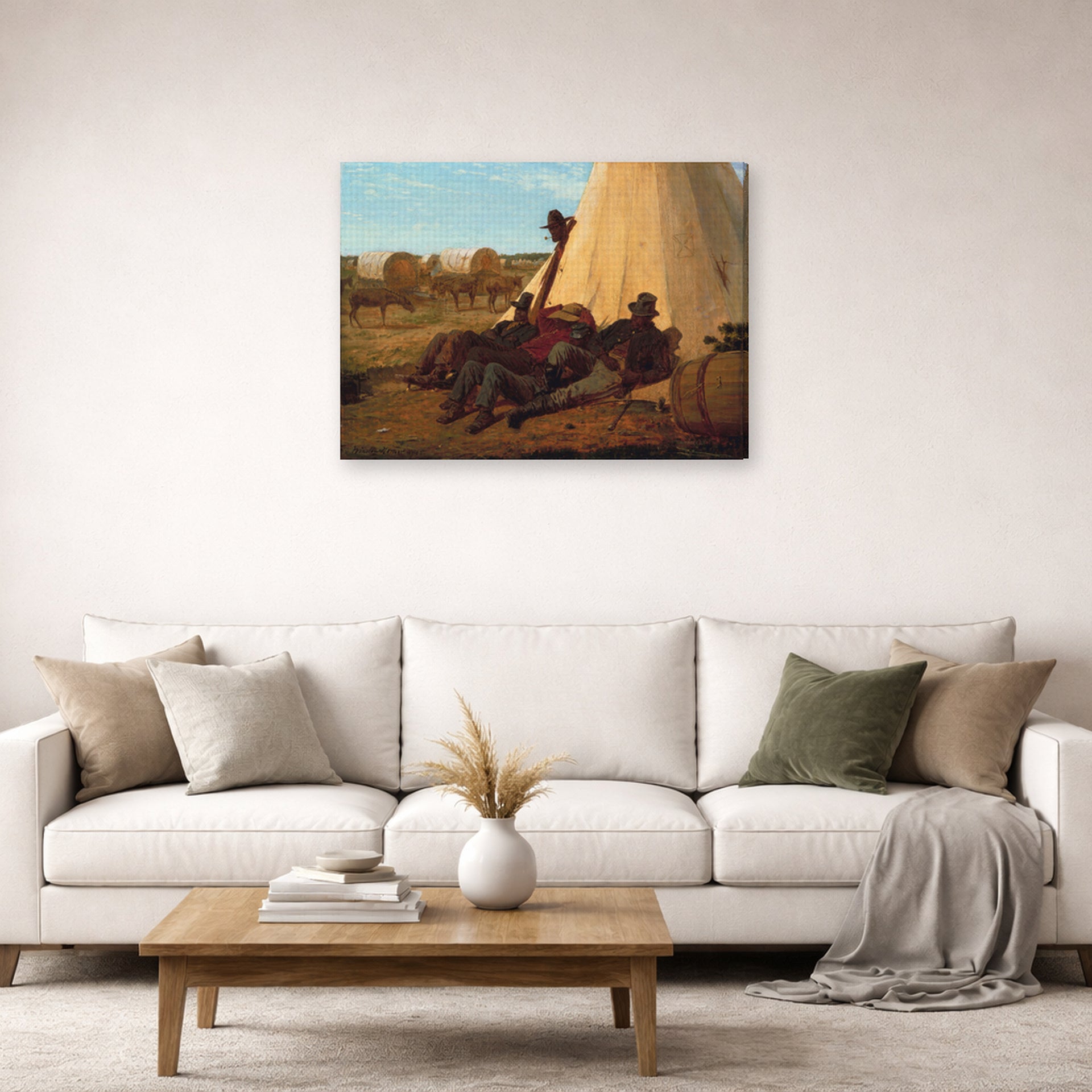 Gallery-wrapped canvas print of Winslow Homer's The Bright Side displayed on a wall in a living room