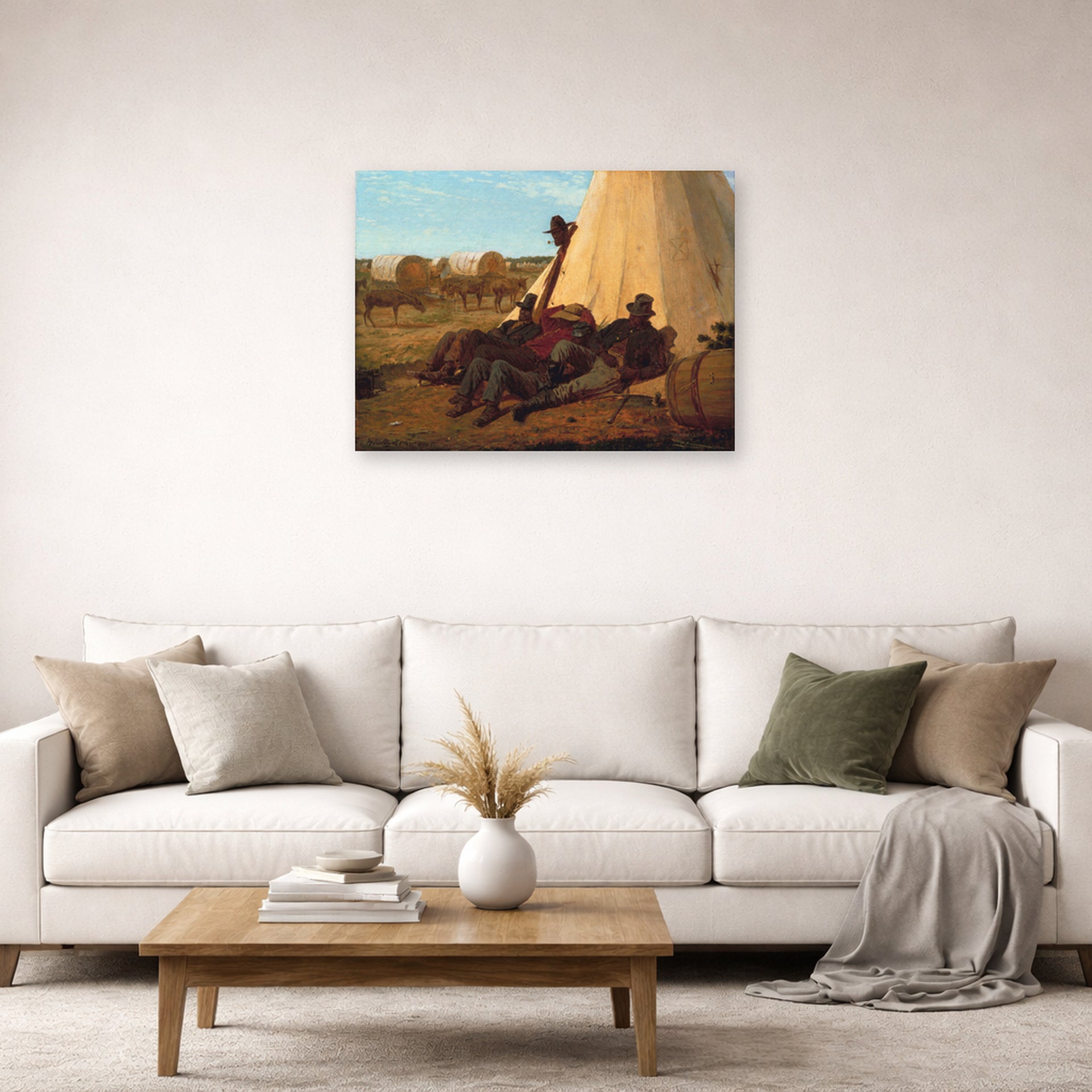 Unframed poster print of Winslow Homer's The Bright Side displayed on a wall in a living room