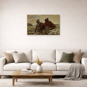 Gallery-wrapped canvas print of Winslow Homer's The Cotton Pickers displayed on a wall in a living room
