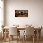 Gallery-wrapped canvas print of Winslow Homer's The Country School displayed on a wall in a dining room